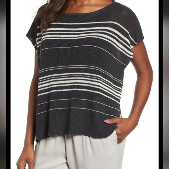 Eileen Fisher Tops - Eileen Fisher Black and white Striped Linen blend poncho style knit top Size 1X